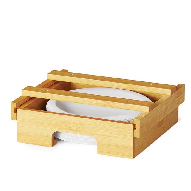 SpaceAid 8.5-inch Paper Plate Dispenser, Under Cabinet Bamboo Plates Holder, Kitchen Counter Vertical Plate Dipensers Holders Countertop Caddy (for 8.5 inches Plates, Bamboo)