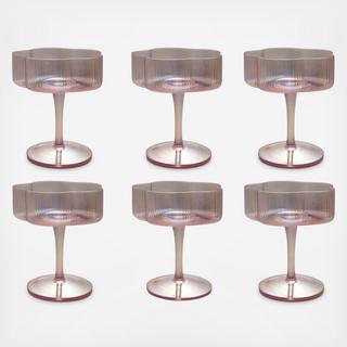 Iridescent Pleated Flower Coupe Glass, Set of 6