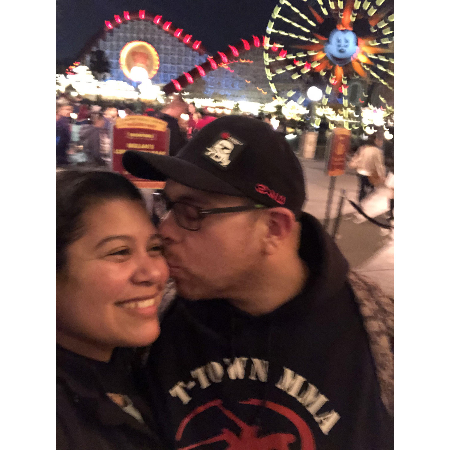 I was totally falling... we're still in Disneyland. What we didn't know is that we were both sick with the Rona!