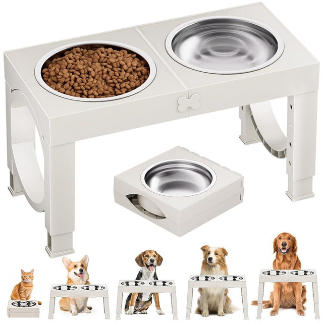 Elevated Dog Bowls Large Breed, 4 Height Adjustable Raised Dog Bowls Large Sized Dog 9"/11"/12"/14", 2 Stainless Steel Food Water Bowl, Tall Elevated Dog Bowl Stand Dog Feeder Portable Outside Travel