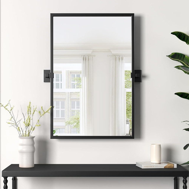 NXHOME 24" x 36" Black Bathroom Pivot Mirror for Wall, Adjustable Farmhouse Vanity Mirror Metal Framed Rectangluar Wall Mirror