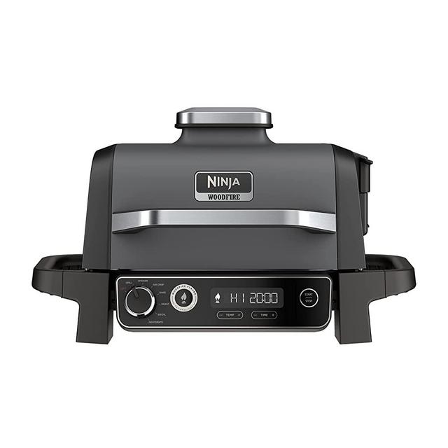 Ninja OG701 Woodfire Outdoor Grill, 7-in-1 Master Grill, BBQ Smoker, & Outdoor Air Fryer plus Bake, Roast, Dehydrate, & Broil, Woodfire Technology, uses Ninja Woodfire Pellets, Weather-resistant, Grey