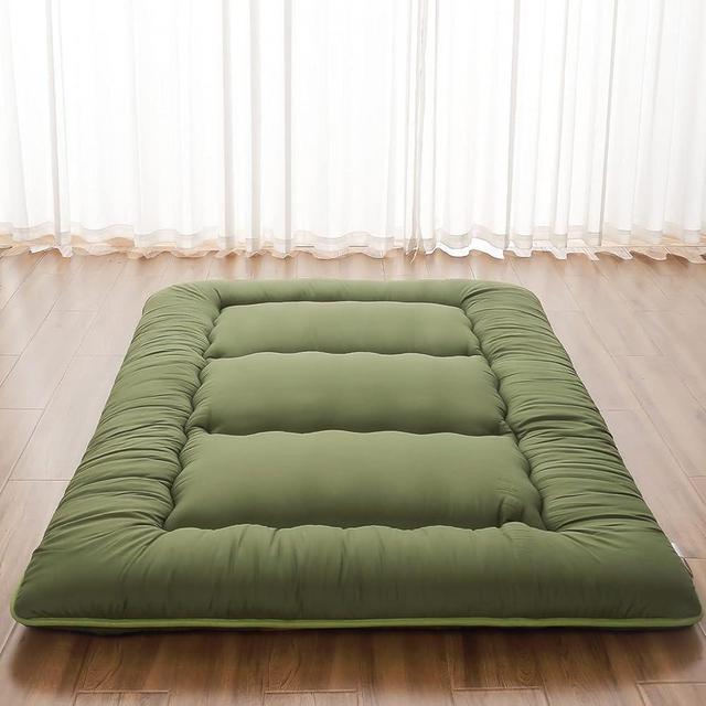 Zelladorra Japanese Floor Mattress, Futon Mattress with Portable Storage Bag, Roll Up Mattress Thick Tatami Mattress Suitable for Camping, Guest Room, Green, Queen
