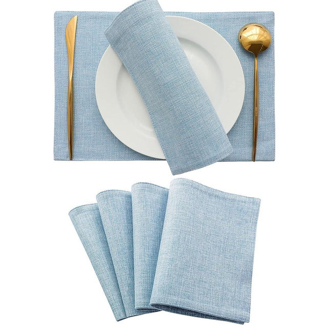 Demetex Blue Placemats Set of 6 Heat Resistant Farmhouse Boho Placemats Burlap Cloth Place Mat Dining Table Place Mats Kitchen Table Mats, Blue