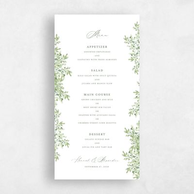 Green Greenery Wedding Menu - Lugano