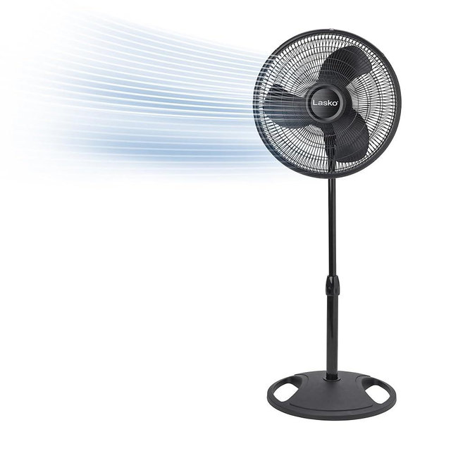 Lasko 2521 16 Inch 3-Speed Quiet Adjustable Tilting Wide-Area Oscillating Standing Pedestal Fan for Bedroom, Kitchen, Home, and Office, Black