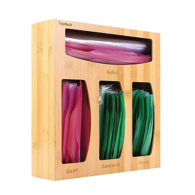 Ziplock Bag Storage Organizer For Kitchen Drawer, Bamboo Baggie Holder, Compatible With Ziploc, Solimo, Glad, Hefty For Gallon, Quart, Sandwich And Snack Variety Size Bags