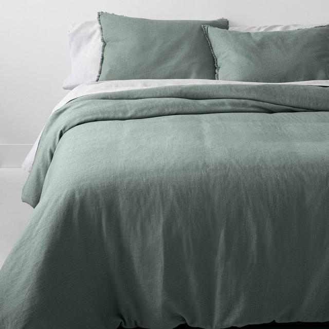 Full/Queen Heavyweight Linen Blend Comforter & Sham Set Sage Green - Casaluna™