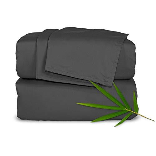 Pure Bamboo Sheets - King Size Bed Sheets 4-pc Set - 100% Organic Bamboo - Incredibly Soft - Fits Up to 16” Mattress - 1 Fitted Sheet, 1 Flat Sheet, 2 Pillowcases (King, Charcoal)