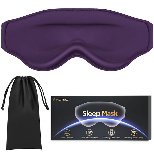 Fygrip 3D Cooling Eye Mask Sleep Mask for Men & Women, 100% Pressure-Free & Light Block-Out Eye Mask for Sleep with Easy Adjustable Strap, Night Eye Cover for Travel, Purple
