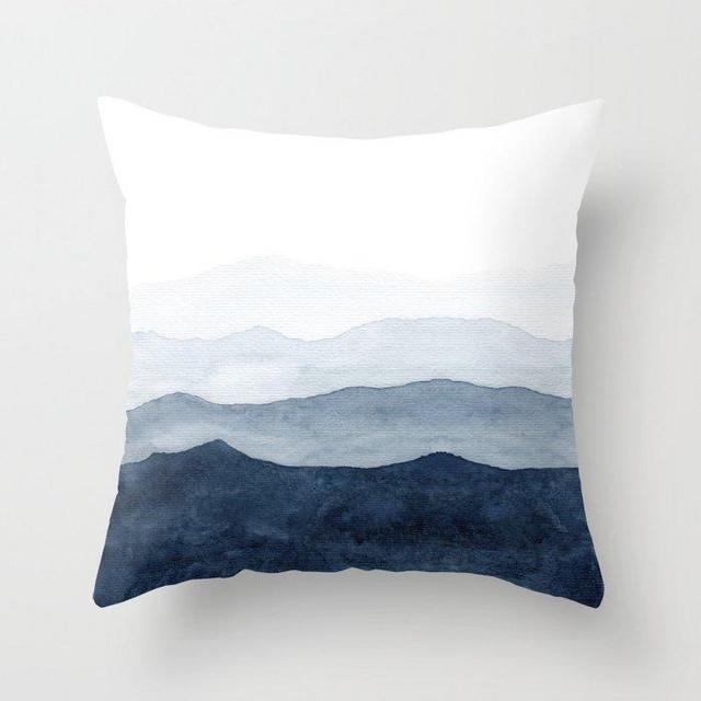 Indigo Abstract Watercolor Mountains Throw Pillow 16x16