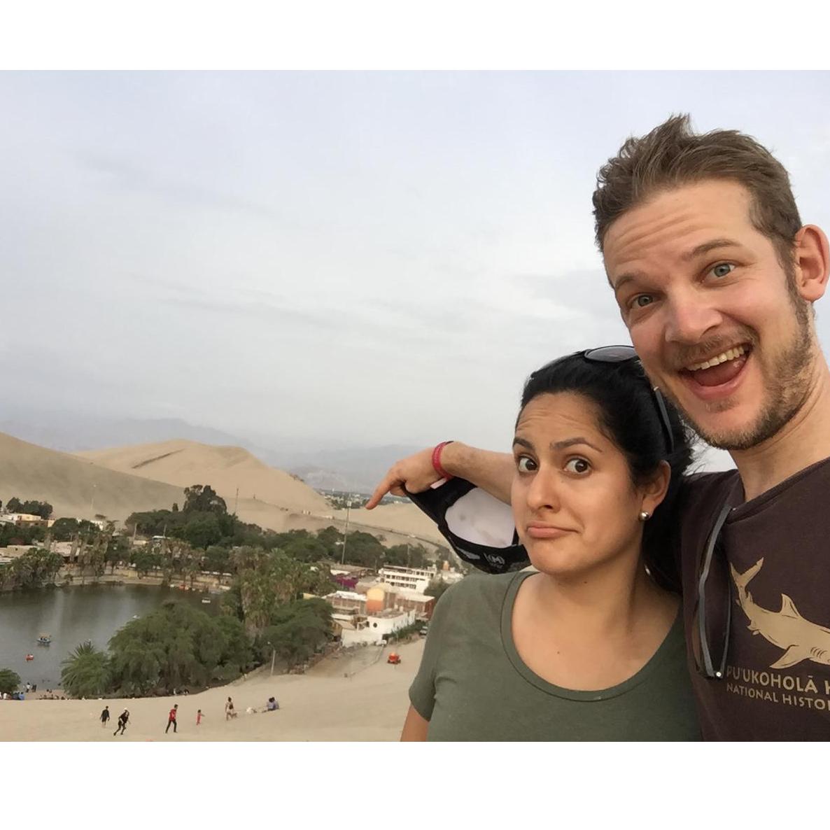 We found a desert oasis after being lost in the Peruvian desert for days! Ok, slight exaggeration. Laguna de Huacachina