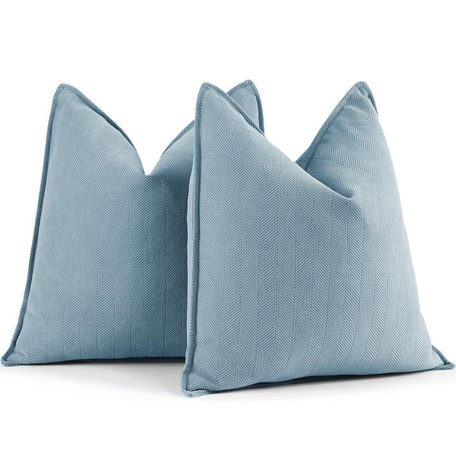 ZWJD Throw Pillow Covers 20x20 Set of 2 Chenille Pillow Covers with Elegant Design Soft and Luxurious Decorative Throw Pillows for Couch, Bed, and Home Decor,Light Blue