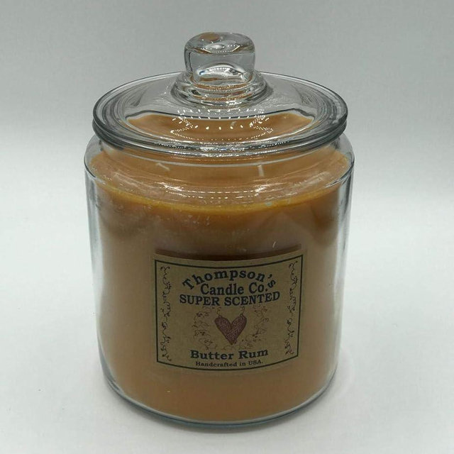 Thompson's Candle Co. Super Scented Butter Rum Cookie Jar Candle – 64 oz Large Two-Wick Jar, Long-Lasting Dessert Fragrance