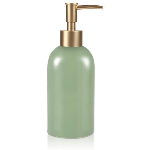 Natheeph 14OZ Ceramic Soap Dispenser Ceramic Soap Pump Dispenser Can Fill Liquid for Bathroom/Kitchen (Green)