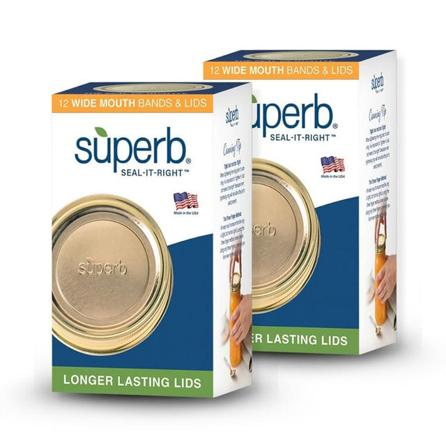 Superb Wide Mouth Mason Jar Canning Lids with Bands/Jar Rings – Made in the USA (24 Lids with Rings)