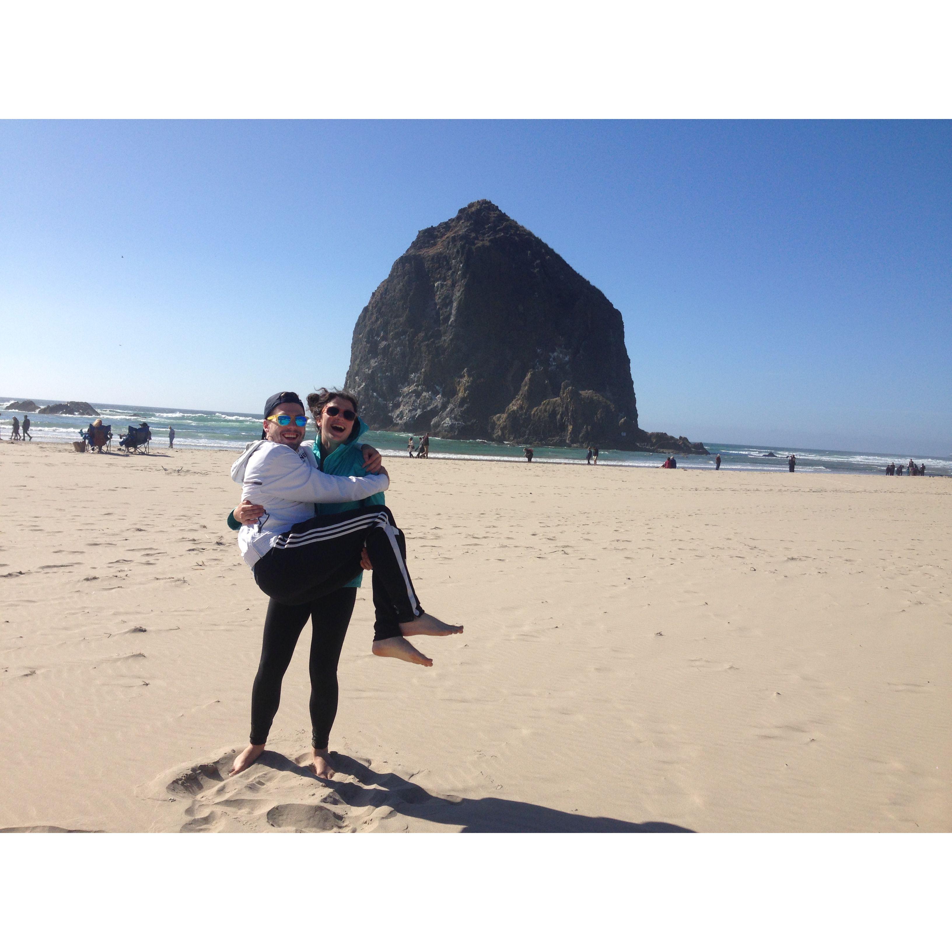 Cannon beach with a strong, independent woman.