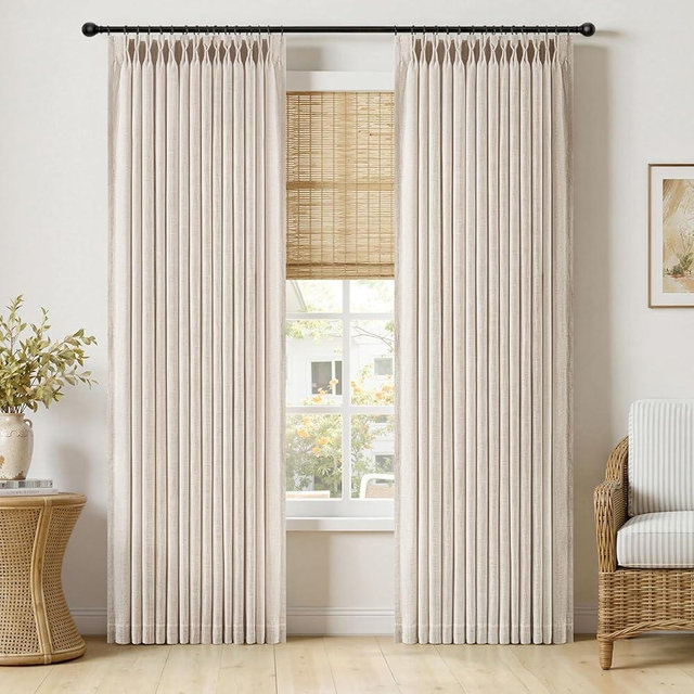 MIULEE Pinch Pleated Thick Linen Curtains 96 Inches Long 2 Panels for Living Room Bedroom, Memory Trained Pleat Drapes Light Filtering Cream Ivory Semi Sheer Window Curtains Hooks Rings Back Tab