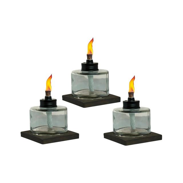 4" 3pk Mixed Material Votive Table Torch Brown/Clear - TIKI