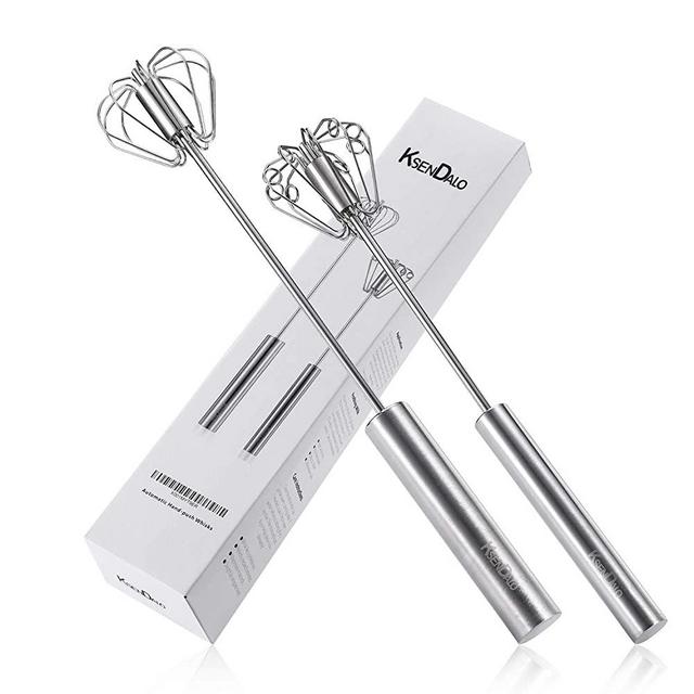 Stainless Whisks, KSENDALO 2-Pack Easy Whisk,Hand Push Egg Beater Mixer, Save Much Energy During Beating Mixing Stirring,12 &14 inch, Silver