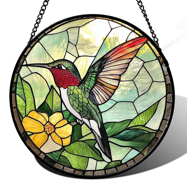 AMDERVEN Stained Glass Window Hanging, Green Hummingbird Sun Catcher for Door Home Decor, Birds Suncatcher Christmas Mother's Day Birthday Gifts for Bird Lovers Women Men Mom and Nana 11.8 in