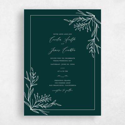 Dark Emerald, Green Wedding Invitation - Bellevue Portrait