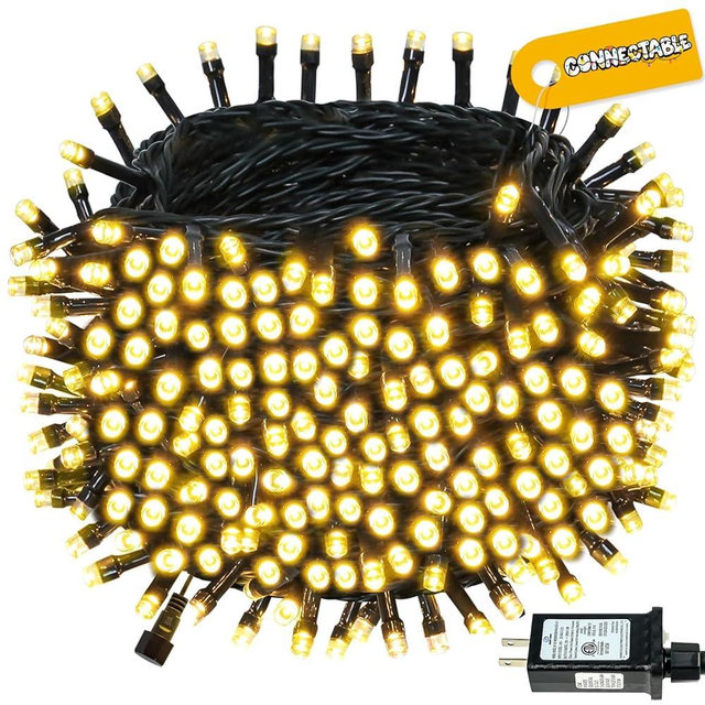 Connectable 300LED 99Ft 13Modes Christmas String Lights Outdoor Indoor | Extendable Green Wire Warm White Christmas Tree Lights with Timer | Twinkle Fairy Light Plug in for Xmas Tree(Warm White)