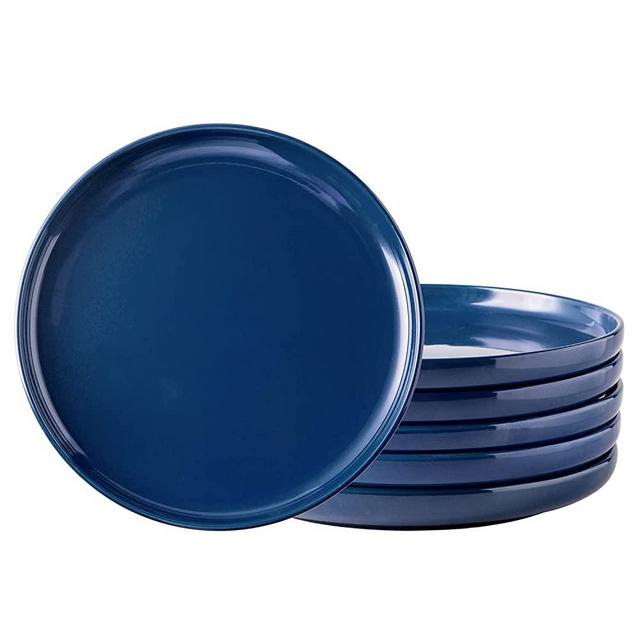 AmorArc Dinner Plates Set of 6, 10.5 inch Stoneware Dish Set - Microwave, Dishwasher Safe, Scratch Resistant, Modern Large Dinnerware Kitchen Ceramic Plates-Navy Blue
