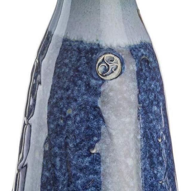 Wine Carafe Hand-Thrown in Ireland. Original Design Pottery Decanter 900ml Blue with Celtic Spiral Symbol