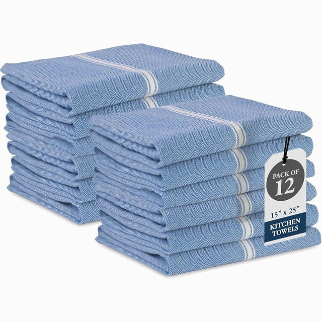 LANE LINEN Kitchen Towels Set - 100% Pure Cotton Dish Towels for Kitchen, Super Absorbent Kitchen Hand Towel, Tea Towels, Soft & Durable Dish Cloths, Pack of 12 – 14”x25”, Indigo