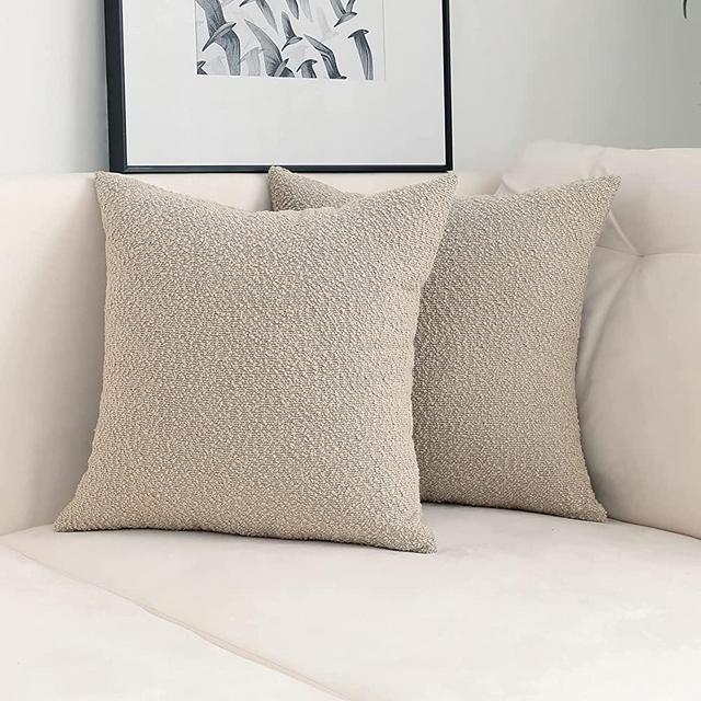 Jeneoo Light Grey Decorative Square Thick Accent Throw Pillow Covers Fine Textured Boucle Couch Cushion Case for Living Room Sofa Home Decor, Set of 2, 18 x 18 Inch