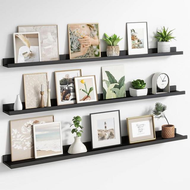 Axeman White Picture Ledge Shelf 56 Inch, Picture Shelf for Wall with Ledge Set of 3, Modern White Floating Shelves with Lip, Photo Shelves for Kids' Room Living Room Bedroom Home Office - White