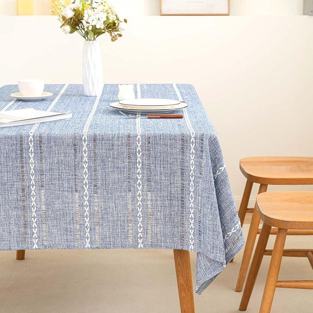 SIELUNO Rectangle Table Cloth Rustic Farmhouse Tablecloth Heavy Duty Cotton Linen Waterproof Wrinkle Free Table Cloths for Kitchen and Dining Room-Hollow Blue-Rectangle, 54"x70", 4-6 Seats