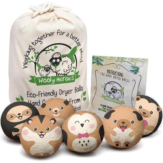Wooly Heroes Wool Dryer Balls - Organic Eco Friendly - 6-Pack XL ~ Reusable Fabric Softener ~ with Free Natural Laundry eBook (Hamster & Friends)