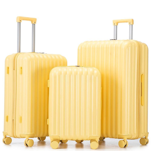 Merax 3 Luggage Sets, ABS Hardshell Suitcases Spinner Wheel with Combination Lock, Vertical Stripes Yellow, 20/24/28 Inch