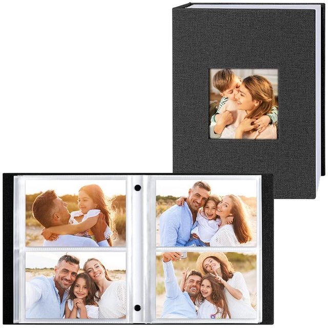 Ywlake Photo Album 4x6 200 Pockets 2 Packs, Linen Photo Albums Holds 200 Horizontal Pictures Only Black