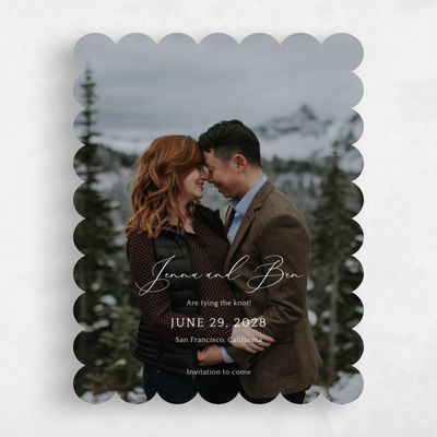White Scalloped Wedding Save the Date - Mirador Photo