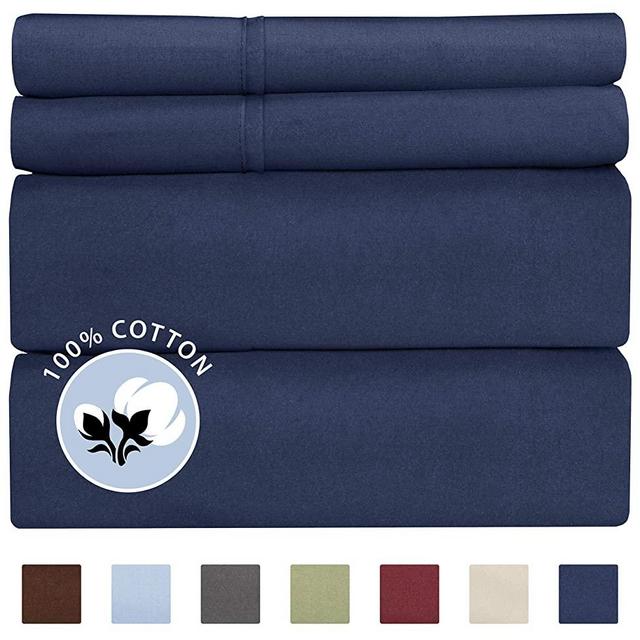 100% Cotton King Sheets Navy Blue (4pc) Silky Smooth, Cooling 400 Thread Count Long Staple Combed Cotton King Sheet Set – 400TC High Thread Count King Sheets - King Bed Sheets All Cotton 100% Cotton