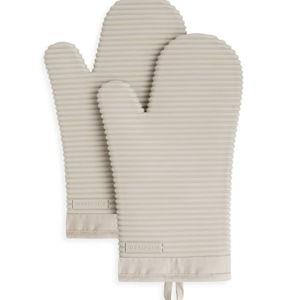 KITCHENAID Ribbed Soft Silicone Oven Mitt 2-Pack Set, 7.5"x13", Milkshake