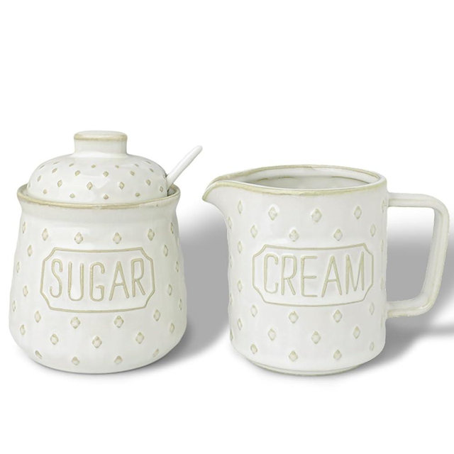 GDCZ Ceramic Sugar and Creamer Set, Milk Creamer and Sugar Container with Spoon, Coffee Serving Set with Sugar Bowl and Cream Pitcher, Set of 2 (White)