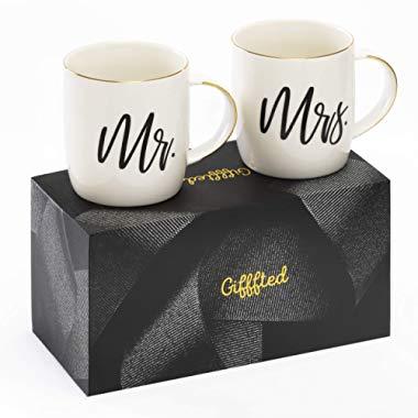 Gifffted Wedding Anniversary Gifts for Couples, Mr and Mrs Coffee Mugs, 13 oz Couple Cups