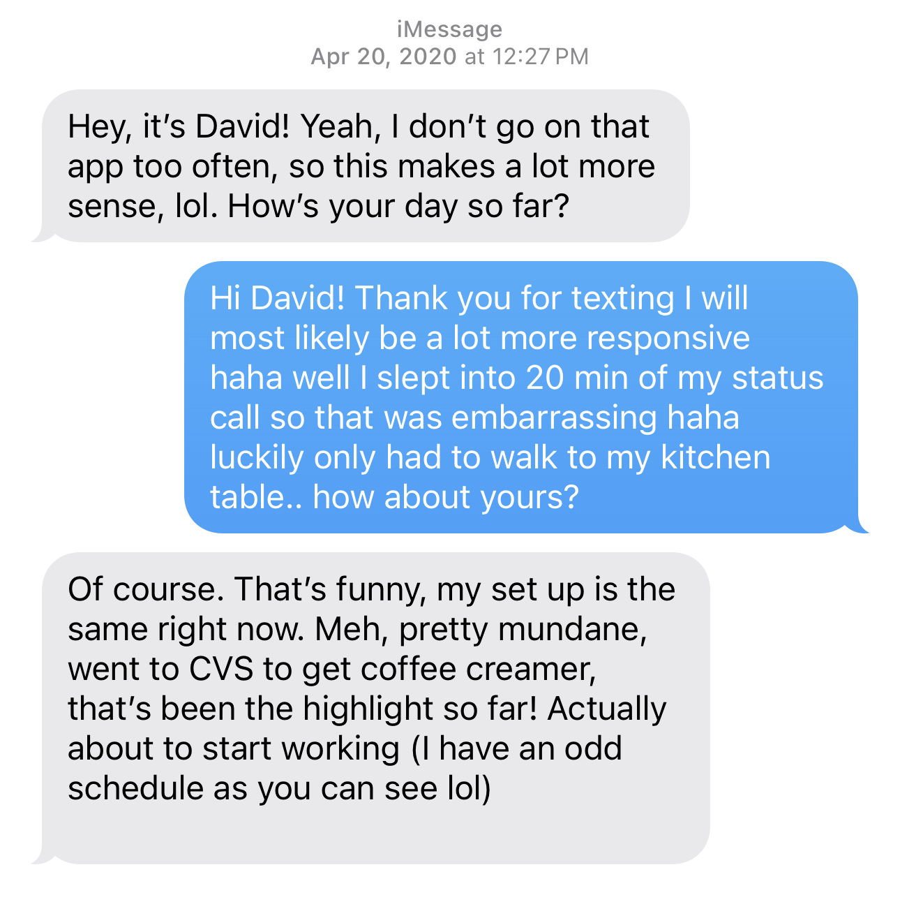 Our first conversatin off Hinge