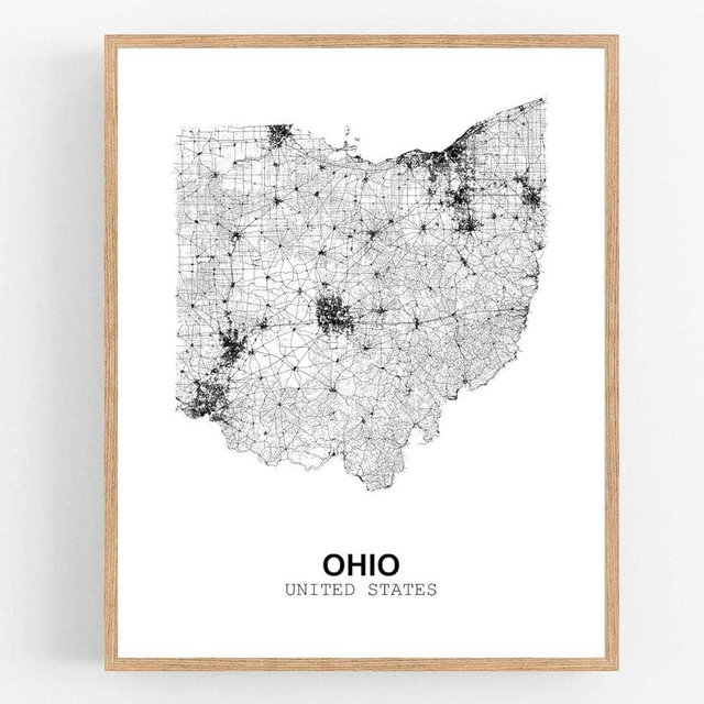 Eleville 11X14 Unframed Ohio United States Country View Abstract Road Modern Map Art Print Poster Wall Office Home Decor Minimalist Line Art Hometown Housewarming wgn191