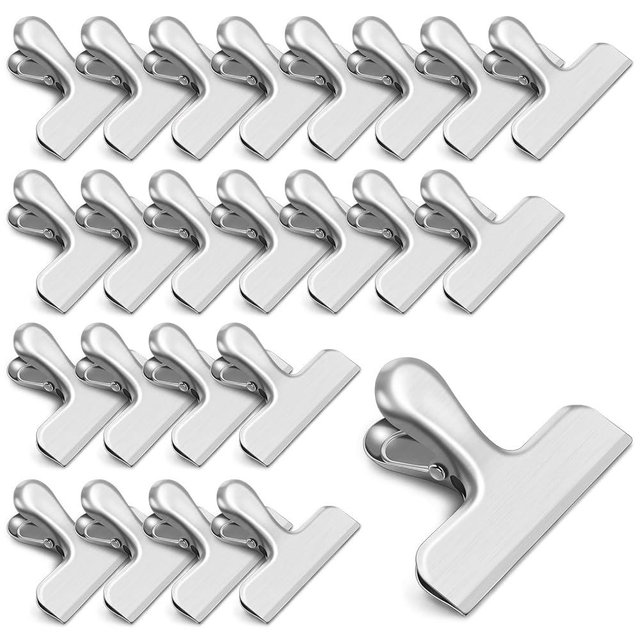 WUDIME 24 Pack Bag Clips, Heavy Duty Chip Clips, Stainless Steel Chip Bag Clip,for Kitchen and Office to Seal Coffee Bags, Paper Sheets, Metal Clip Air Tight Seal-3 Inches(Silver)