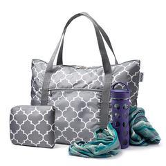 "Downing" Grey and White Damask Folding Tote