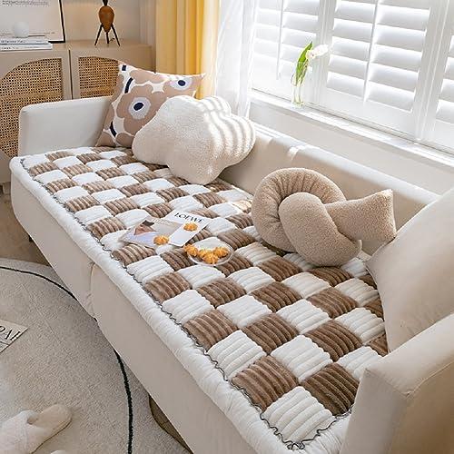 Yoovat Funny Couch Cover Magic Sofa Cover Garden Cotton Protective Couch Cover Plaid Cream-Coloured Large Plaid Square Pet Mat Bed Couch Cover (Cream Dark Coffee,70x180 cm/27.6x70.9 in)