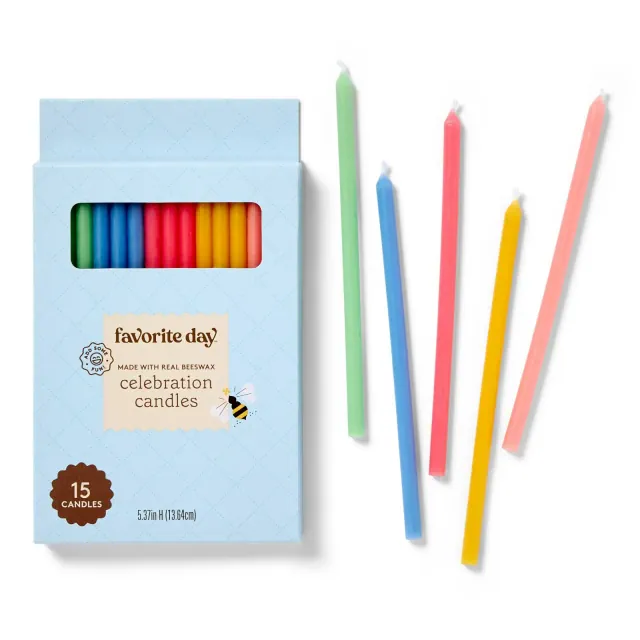 15pc Natural Beeswax Cake Candles Rainbow - Favorite Day™