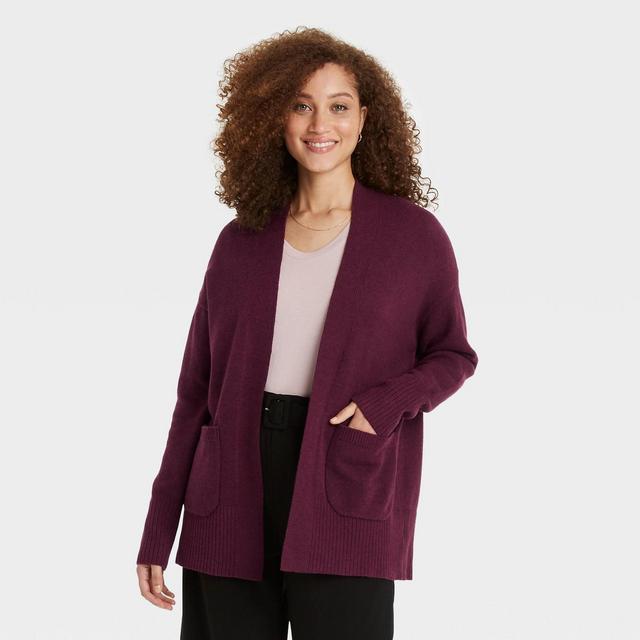 Women's Open-Front Cardigan - A New Day™ Burgundy L