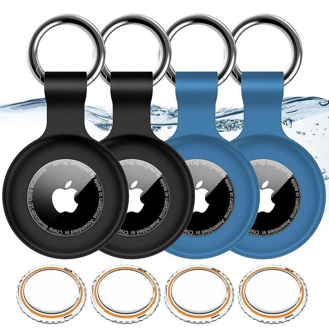 4 Pack,IPX8 Waterproof Airtag Holder for Apple Air Tags with Air Tag Keychain,Shockproof GPS Cover [Anti-Scratch] [PC+Silicone] Air-Tag Item Finders Case for Pets,Kids,Keys,Luggages-Black/Blue