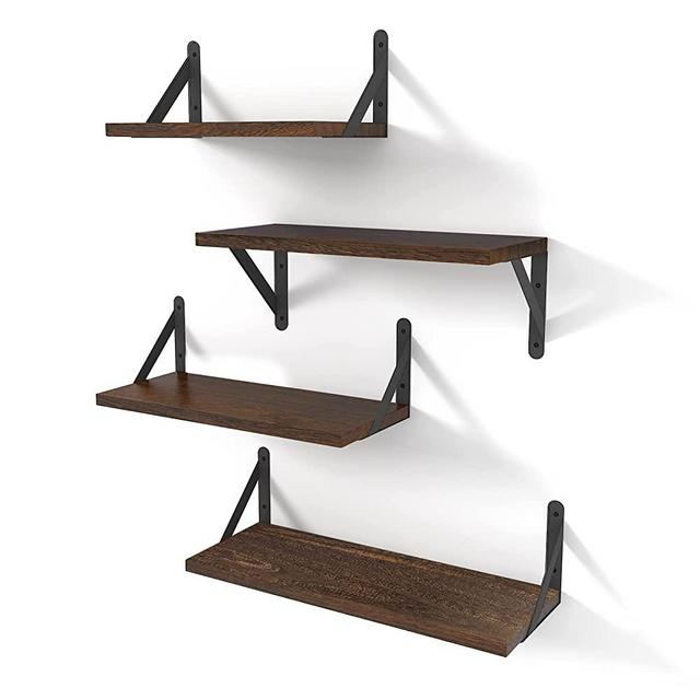 YGEOMER Floating Shelves, Set of 4, Dark Carbonized Black, Multifunctional Wall-Mounted Shelves for Living Room, Bathroom, Kitchen, or Bedroom